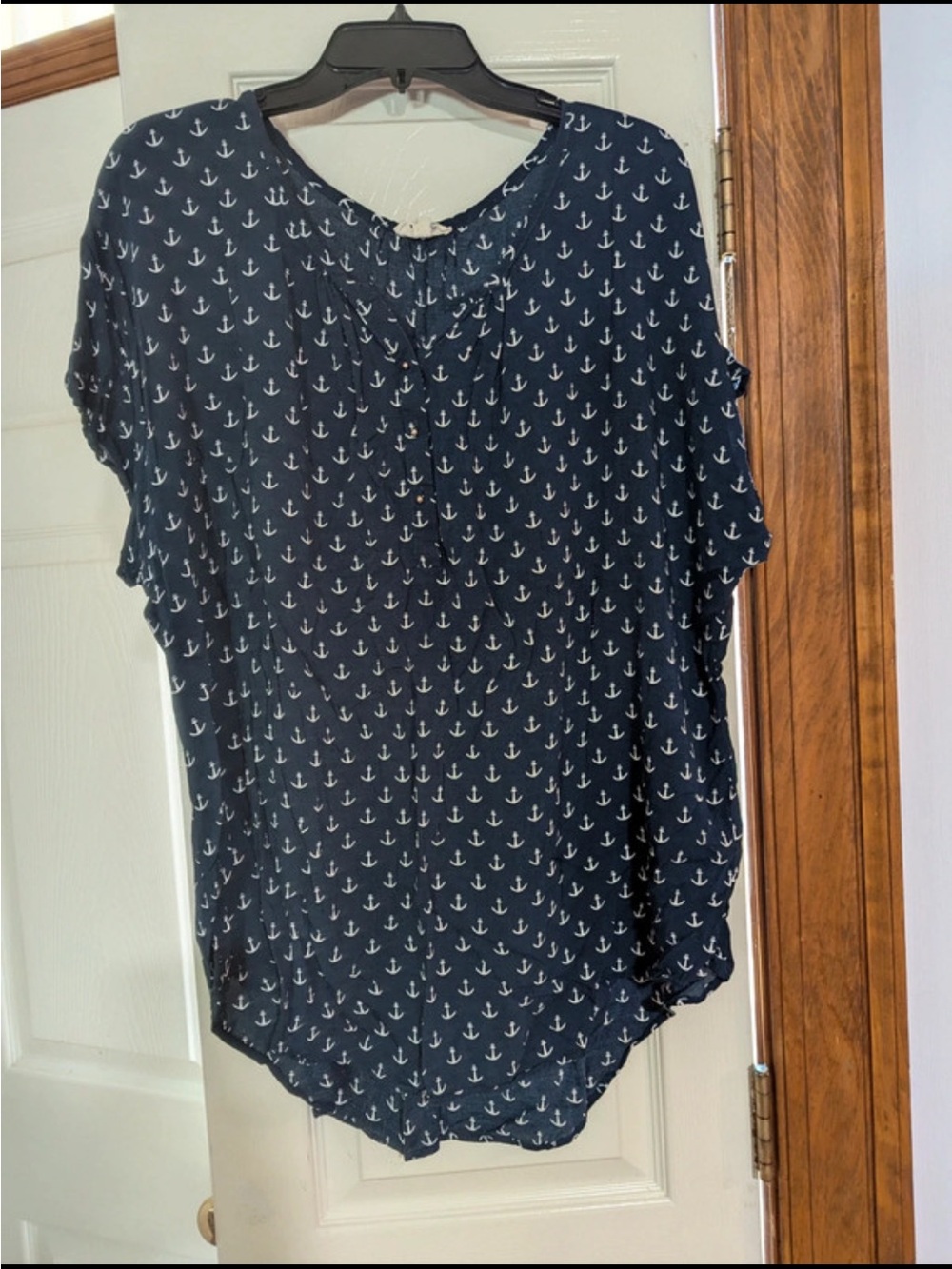grand & greene Navy and White Anchor Print Blouse